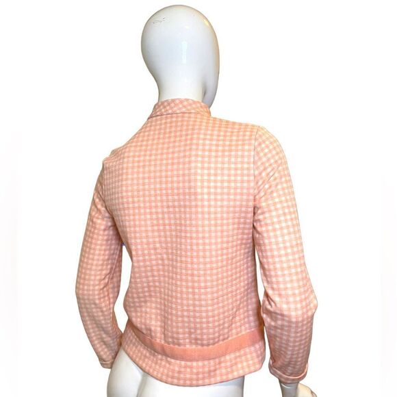 Vintage 1960s Plaid Nehru Jacket Small Peach White Retro - Picture 3 of 11